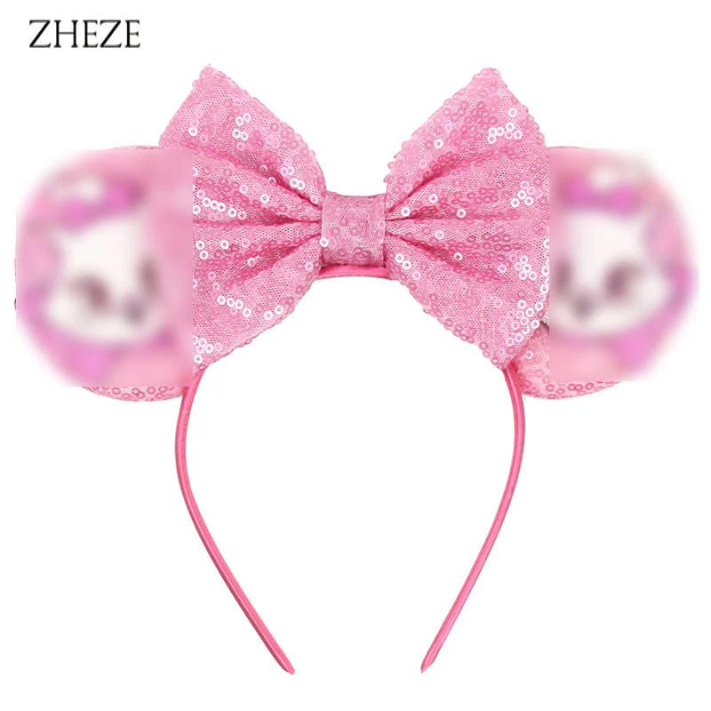 Cartoon Marie Cat Mouse Ears Headband Girls Glitter Sequins Bow Hairband for Kids Party Women Festival Cosplay Elegant Hairband