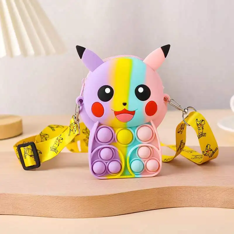 Rainbow minnie mouse coin mini bag silicon kids fidget it bubble pikachu minnie mouse popping purse for girls