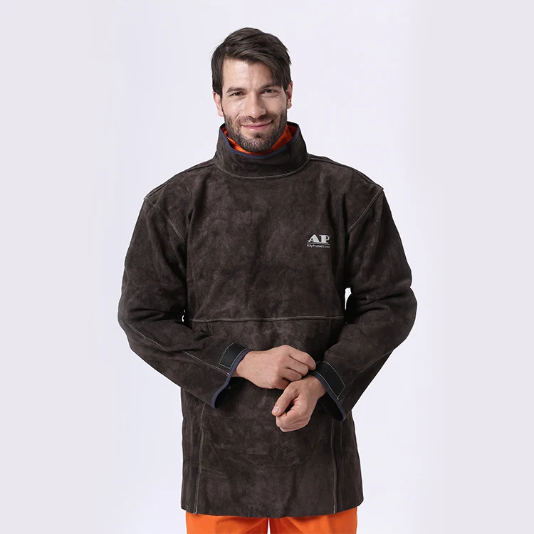 AP-8002 Roll-Up Collar Competitive Price Work Clothes Leather Welding Apron Heat Resistant