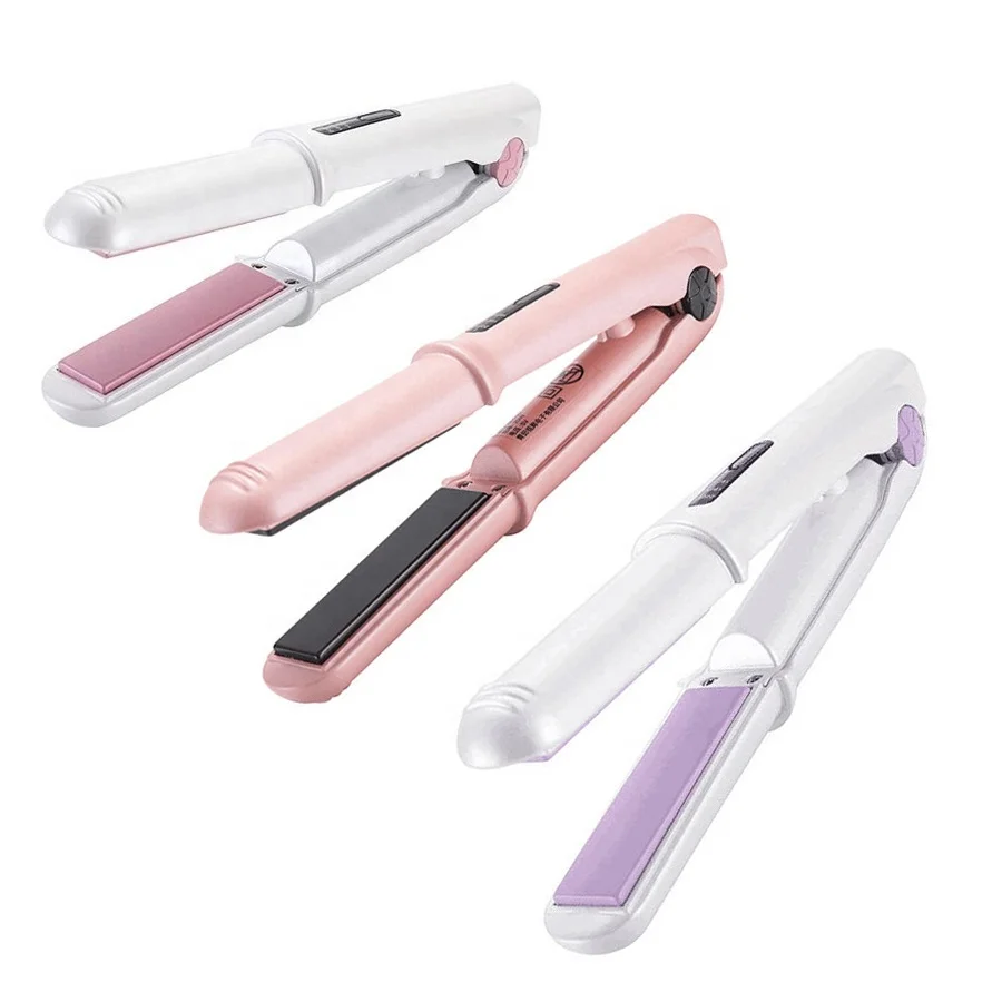 2023 Wireless Hair Straightener Iron Curling 2 in 1 Portable Rechargeable Mini Straightening Cordless Ceramic Flat Iron