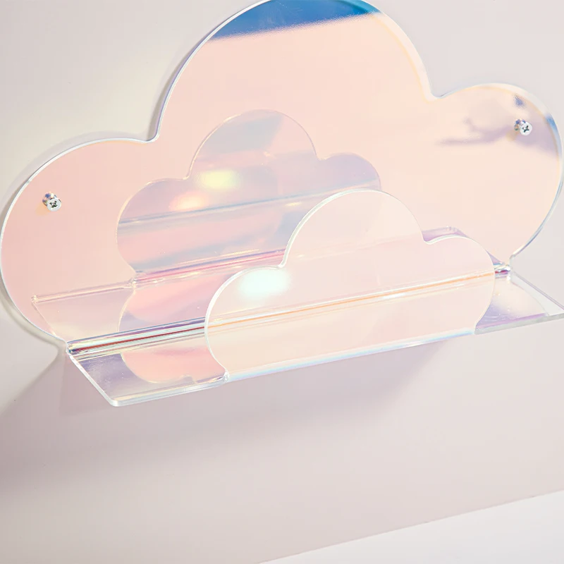 Iridescent 2pcs Cloud Storage Rack Acrylic Shelves Home Decoration Modern Wall Mountable Floating Shelf