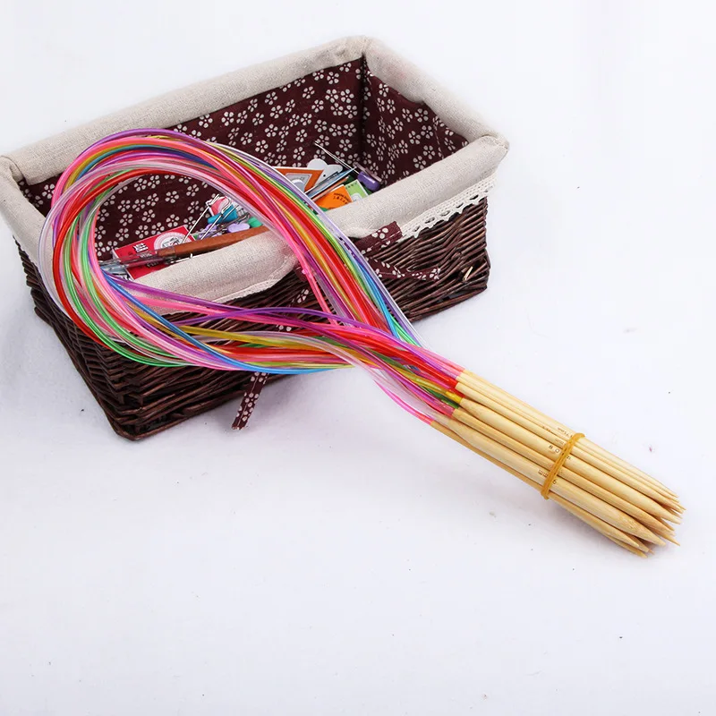 Bamboo Knitting Needles Set Circular Wooden Knitting Needles with Colorful Plastic Cable,Knitting Needle for DIY