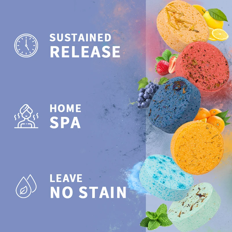 Wholesale Natural Vegan Essential Oils Organic Dried Flowers Bath Shower Bombs Eucalyptus Aromatherapy Shower Steamers Tablets