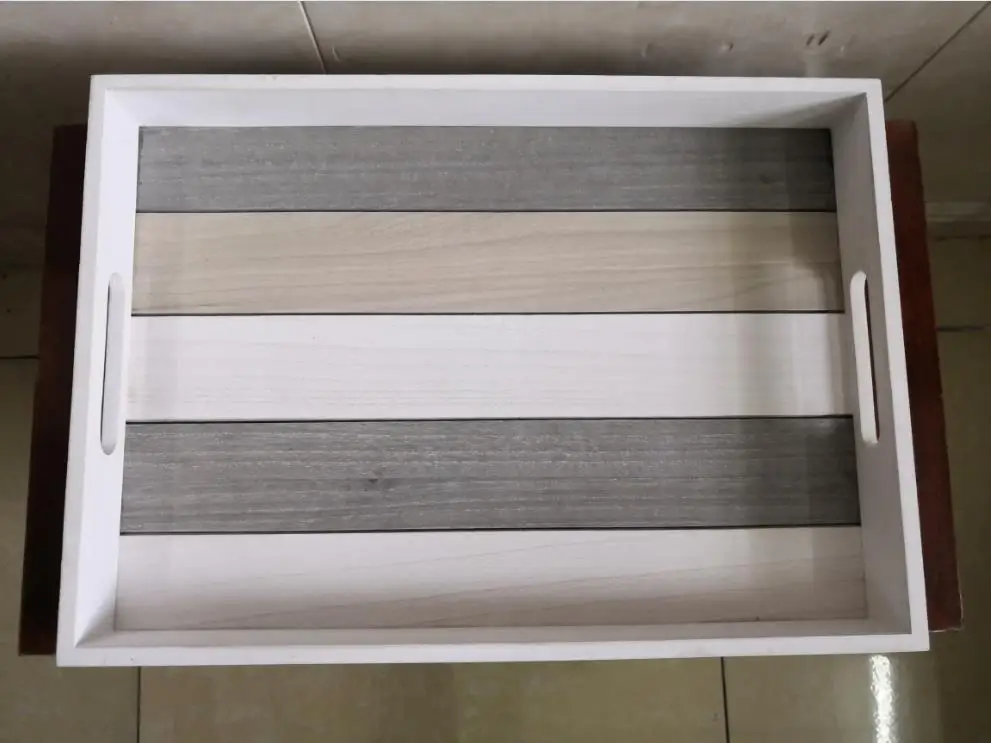 Rustic Wooden Serving Tray for Coffee Table Lap Tray (16.3L x 12.2W x 2H Inches, Multicolor)