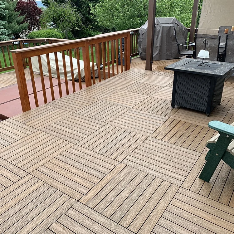 Share 300*300*22 mm Usage Wood-Plastic Waterproof Interlocking Hollow Terrace WPC Rubber Lowes Decking Tile for Outdoor