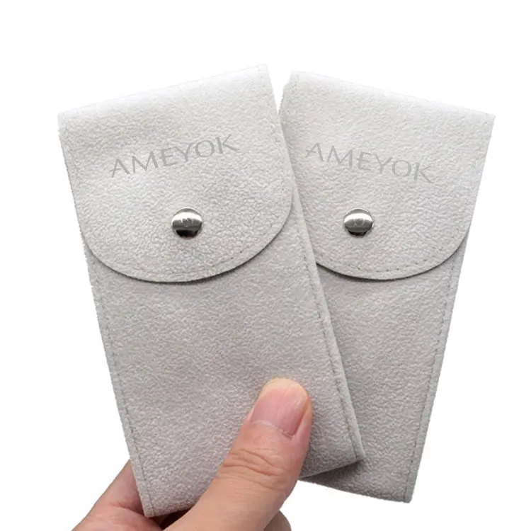 Custom Logo Luxury Snap Travel Storage Velvet Gift Watch Packaging Bag Pouch With Button