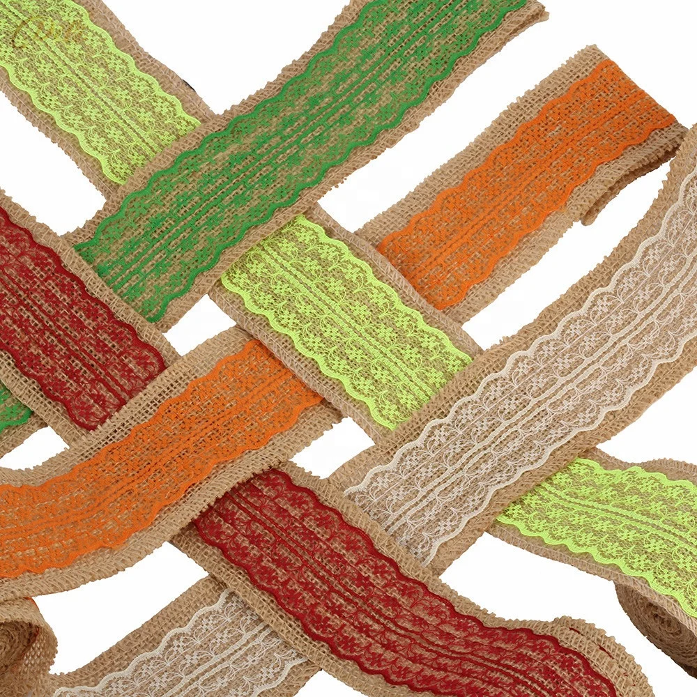 
2m/roll Colored Lace Burlap Roll 6cm Width Jute Ribbon Holiday Gift Wrap Home Decoration Wedding Party Decoration Supplies 