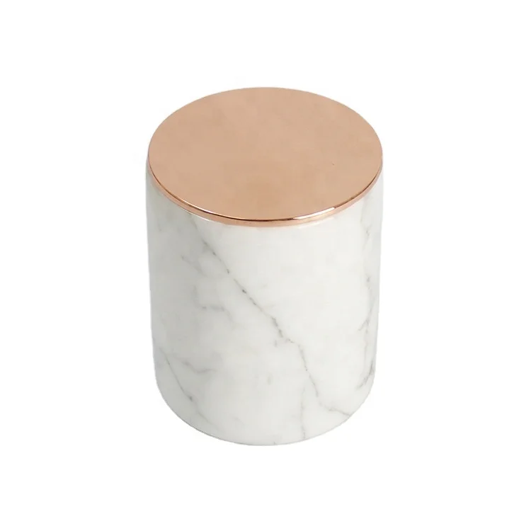 Оптовая продажа декоративные роскошные мраморные контейнеры для свечей с золотыми металлическими крышками