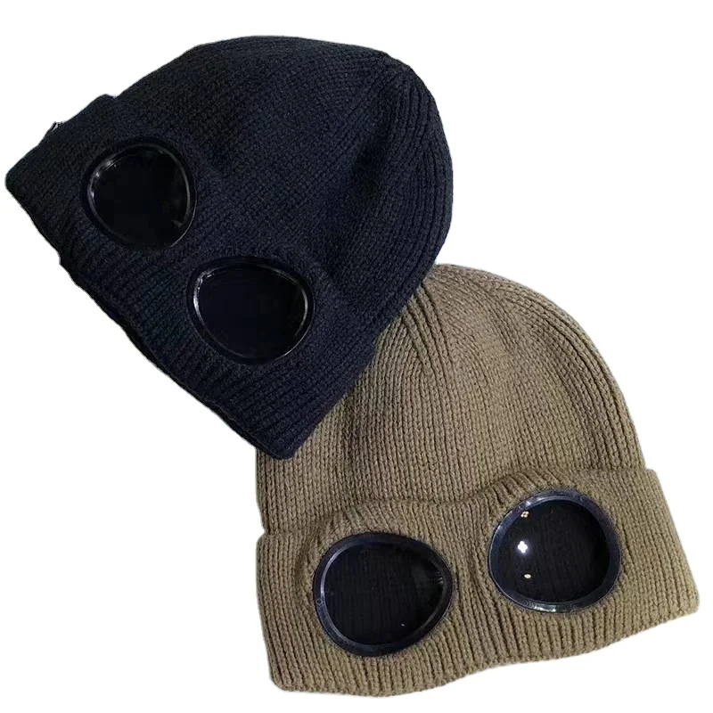 Wholesale New Fashion Winter Warm Single-cuff Knitted Hats Thicken Lined Sports Acrylic Glasses Beanies Stripe Warm Winter Hat