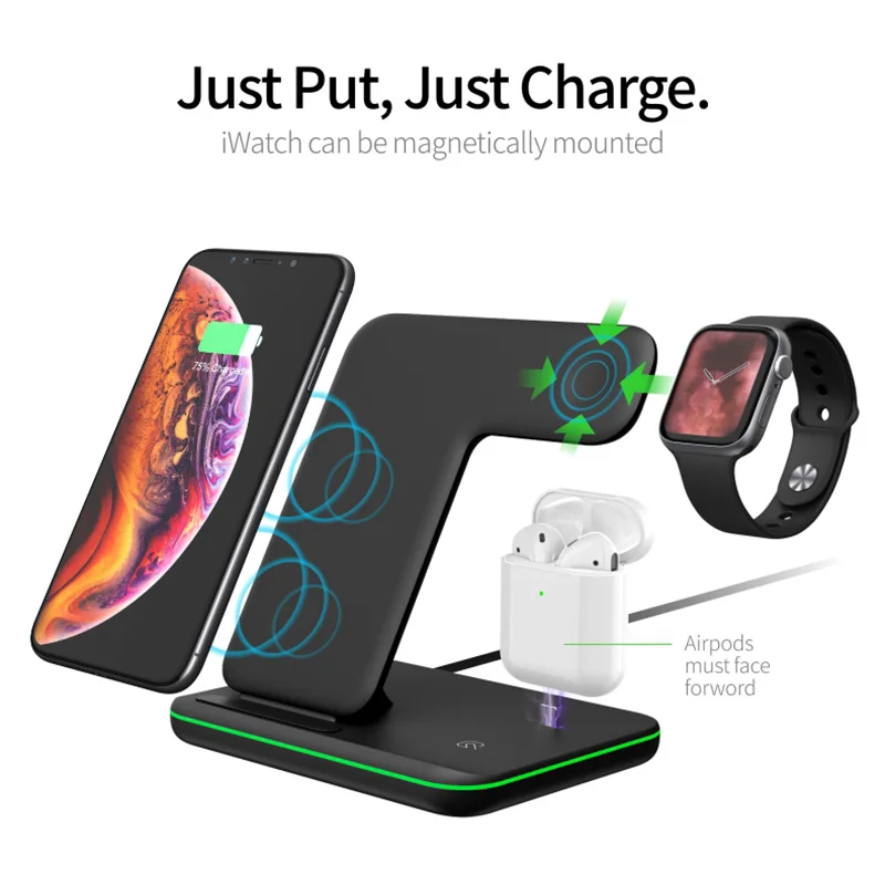 Factory Hot Sale Fast Wireless Charging Phone Charger Wireless For Iwatch For Air Pods Phone 3 In 1 Universal Wireless Charger