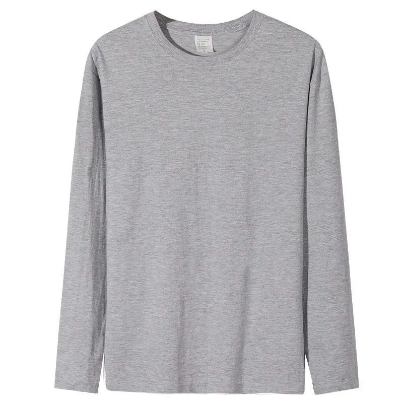 Heavy-weight combed cotton 220g solid color round neck long-sleeved mens t-shirt