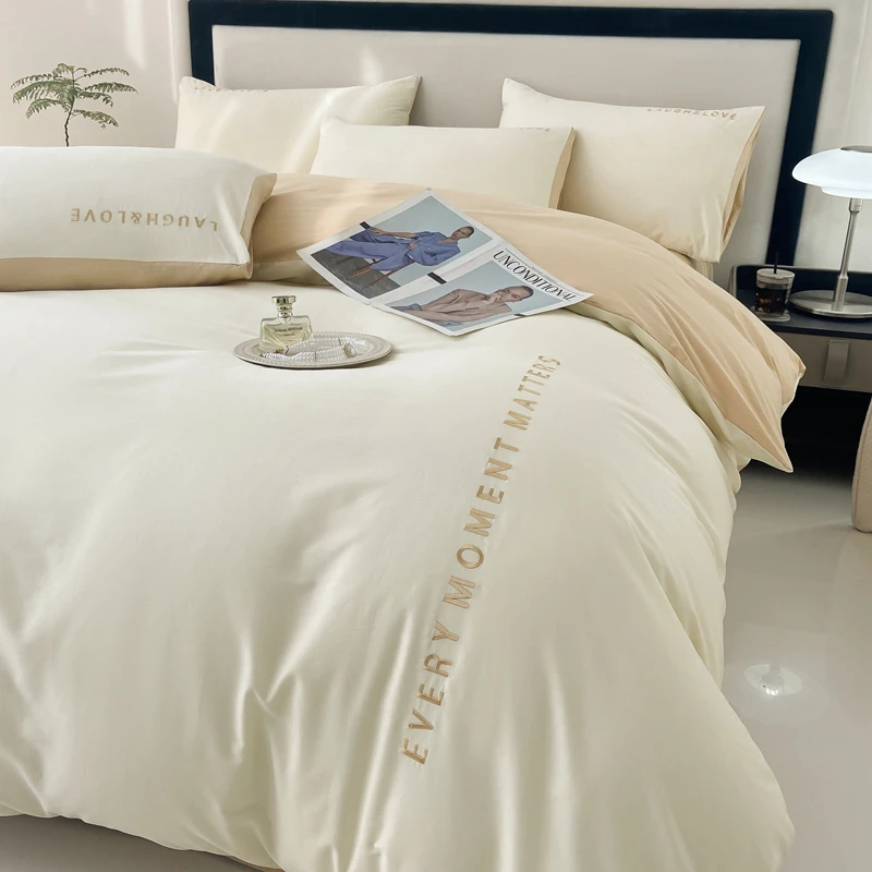 New 40S combed long-staple cotton embroidered bed sheets, quilt covers and pillowcases