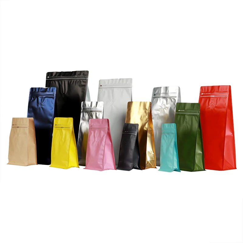 Customized Zipper  Pouch Flat Bottom  Packing Bags Coffee Bean Bags With Valve And Zipper