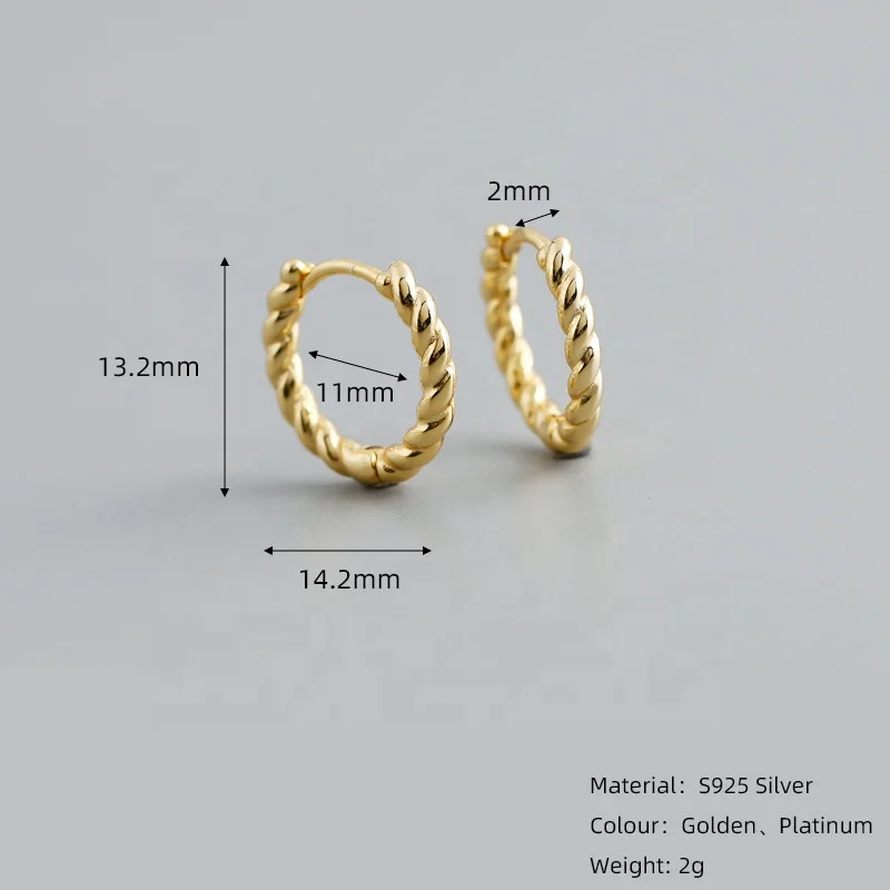 s925 Sterling Silver Earrings for Women Simple Trendy Hemp Rope shape Earring Fine Jewelry Wedding Party Gift 2 colors