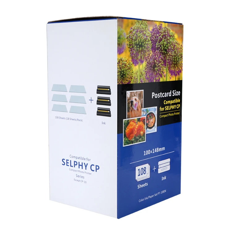 4x6 Kp108in Compatible adhesive photographic Ribbon paper for selphy printer for canon selphy cp1300 cp1000 printer