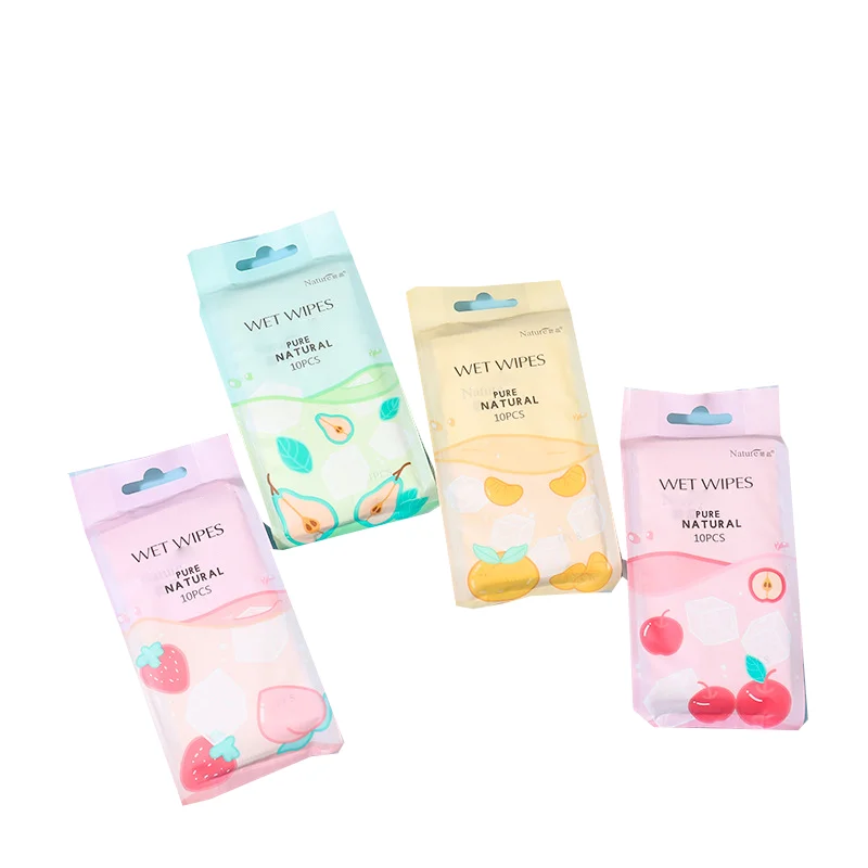 Customized Mini Pack of 10 Wet Tissue Wipes Pure Water Household Cleaning Wipes for Girl