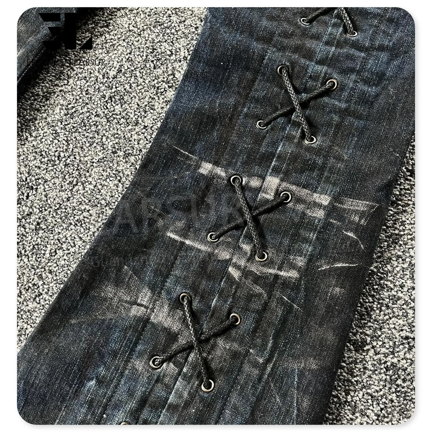 LARSUR Custom factory distress faded wash flare jeans men slim hand dirty wax coated dirty flare denim pants