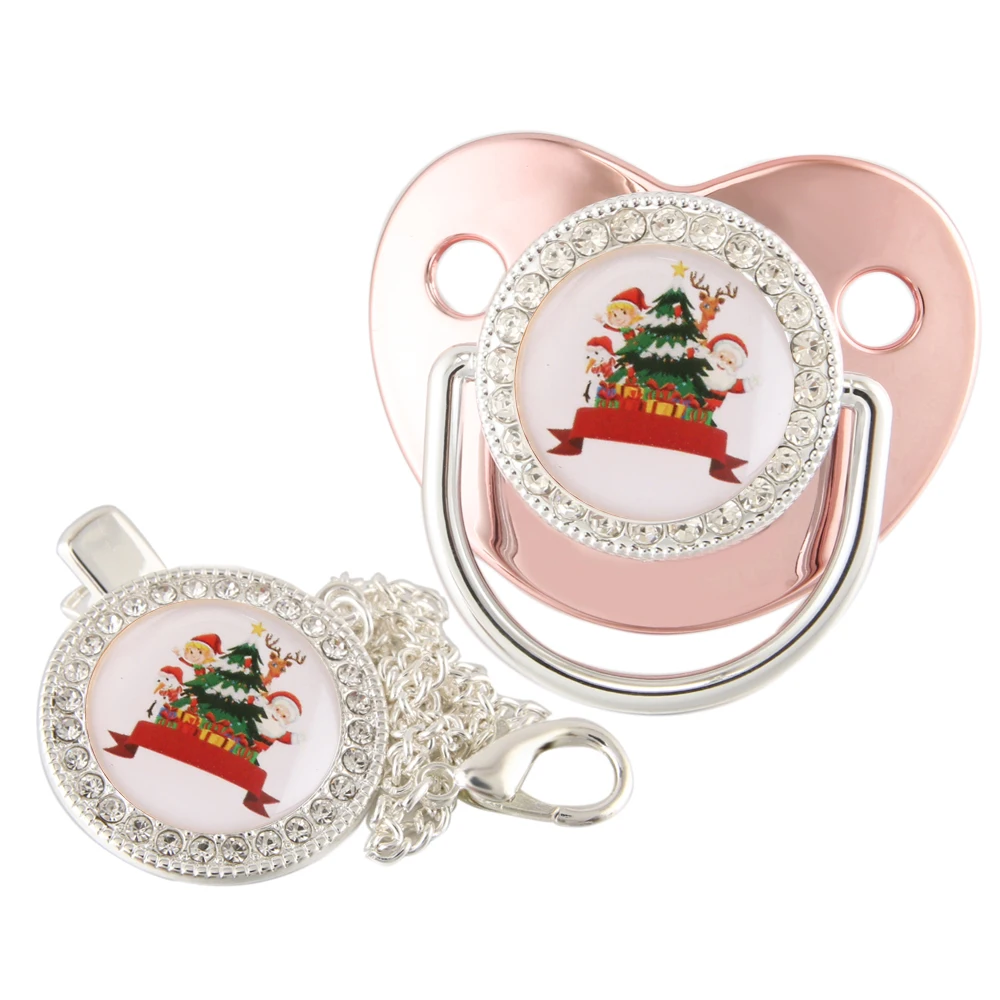 Custom Luxury Baby Pacifier Clip Silicone BPA Free Infant Nipple for Newborn Baby Shower Gold Bling Dummy Holder Soother