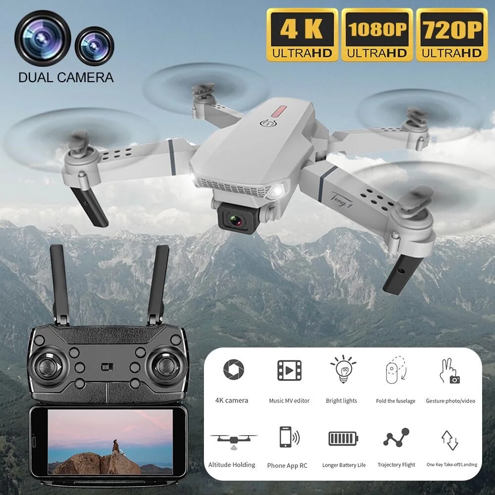 Дрон E88 Wi-Fi FPV с двойной HD-камерой 4K и широкоугольной видеокамерой в реальном времени