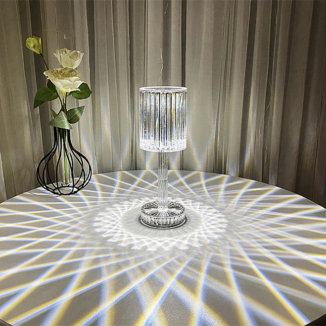 Crystal Projector Desk Lamp Touch Sensor Rechargeable Table Light For Nightstand RGB Remote Control