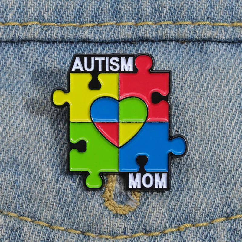 Wholesale Autistic Quotes Enamel Pins Care Autism Mom Kids Rainbow Puzzle Pieces Lapel Badge Jewelry Psychological Institutions