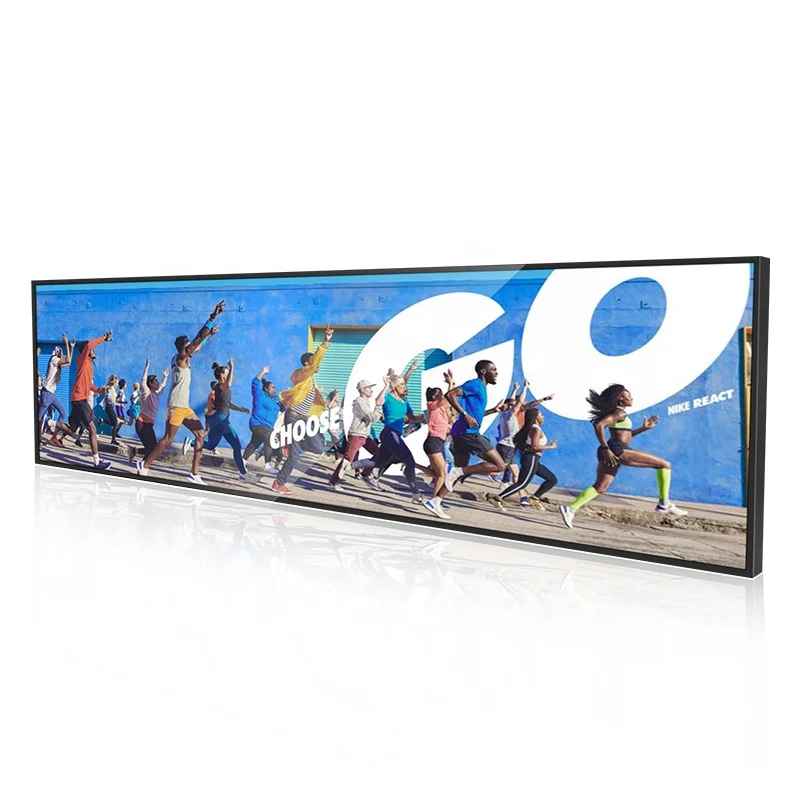 Ultra Wide Shelf Edge Advertising Digital Signage Monitor Type Stretched Bar LCD Display Screen with CMS Software