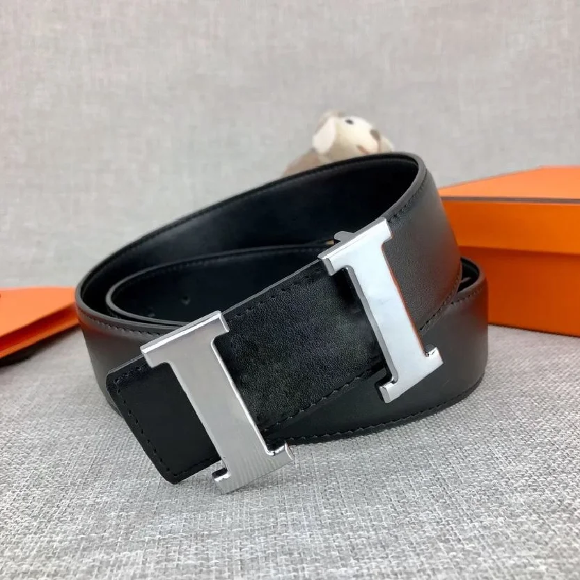 Custom Genuine Leather Designer Belts Famous Brand Letter Lychee Leather Belt Classic Fashion Business Casual Belt  Metal Buckle