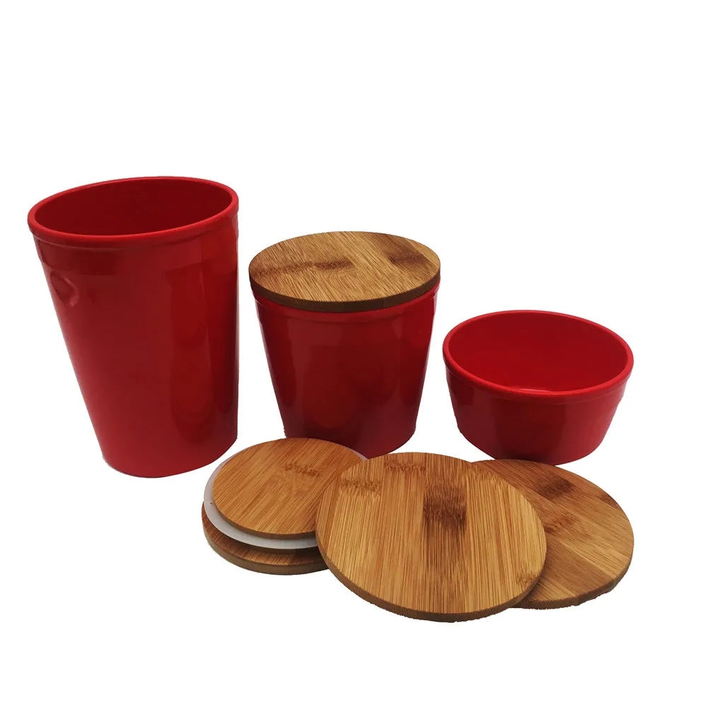
New design bamboo melamine storage with bamboo lids for nuts or coffee bean and dry goods 