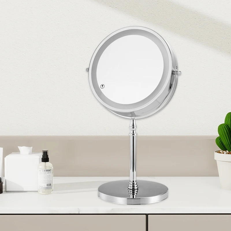 Double Side Desktop 5X Magnifying Table Vanity 360 Rotating Led Make up Mirror with Light