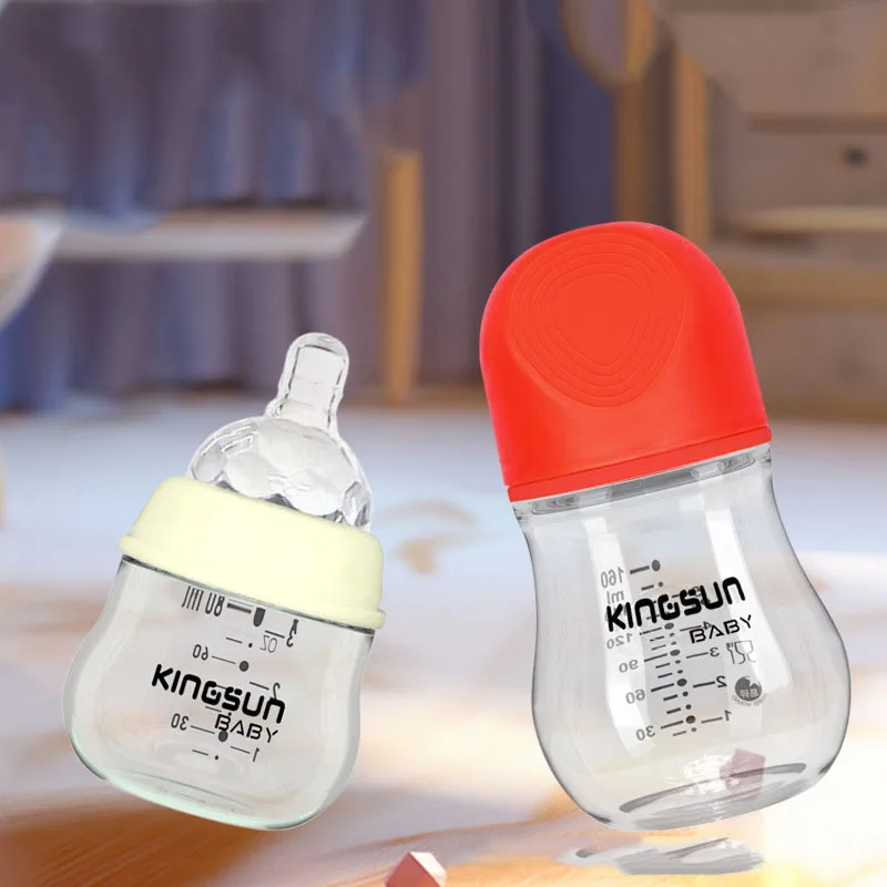Glass baby bottles for babies aged 0-1 years old, wide caliber, leak proof, and anti inflation baby bottles