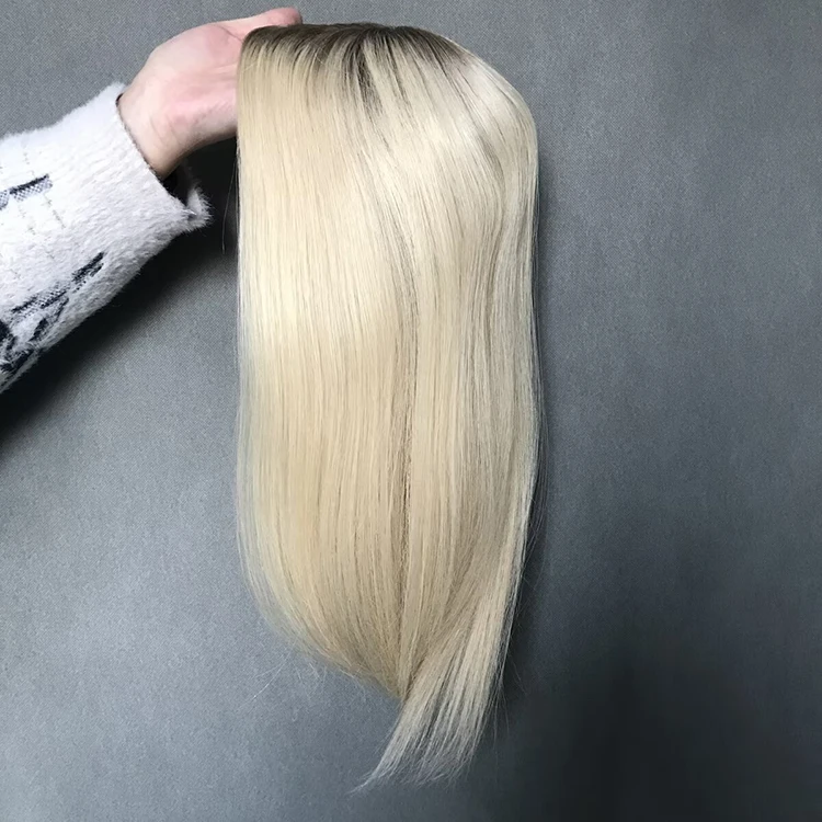 Fishnet Base Blonde Ombre Color Smooth Silky Hair Piece Virgin Cuticle European 100% Human Hair Ladies Hair Toppers for women