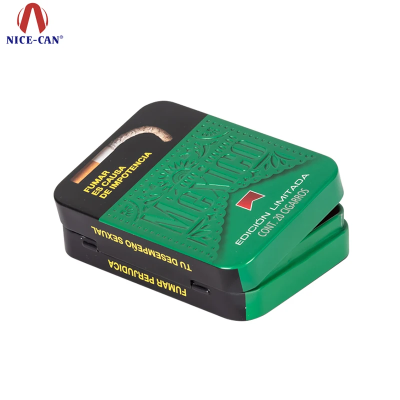 Factory Direct Convenient Smoking Accessories Custom Green Color Hinged Metal Cigarette Case