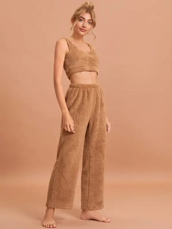 MGOO 3pack Solid Flannel PJ Set And Belted Robe Winter Warm Pajama 3pcs Teddy Loungewear