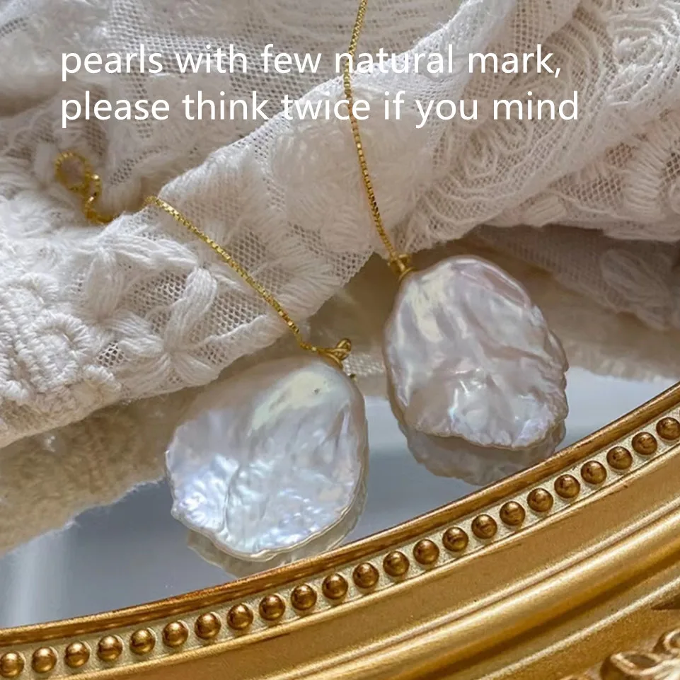 Gold plate 925 sterling silver 17-22 mm freshwater baroque genuine keshi petal pearl earings