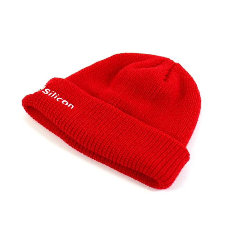 Snug And Warm Scarlet Red Knitted Winter Hat Embroidery Custom Logo Beanie