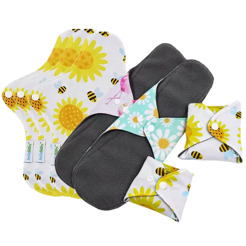 Absorbent Lady Cloth Menstrual Pad Bamboo Charcoal Washable Reusable Women Sanitary Napkin Pad Multi Size Sanitary Pad