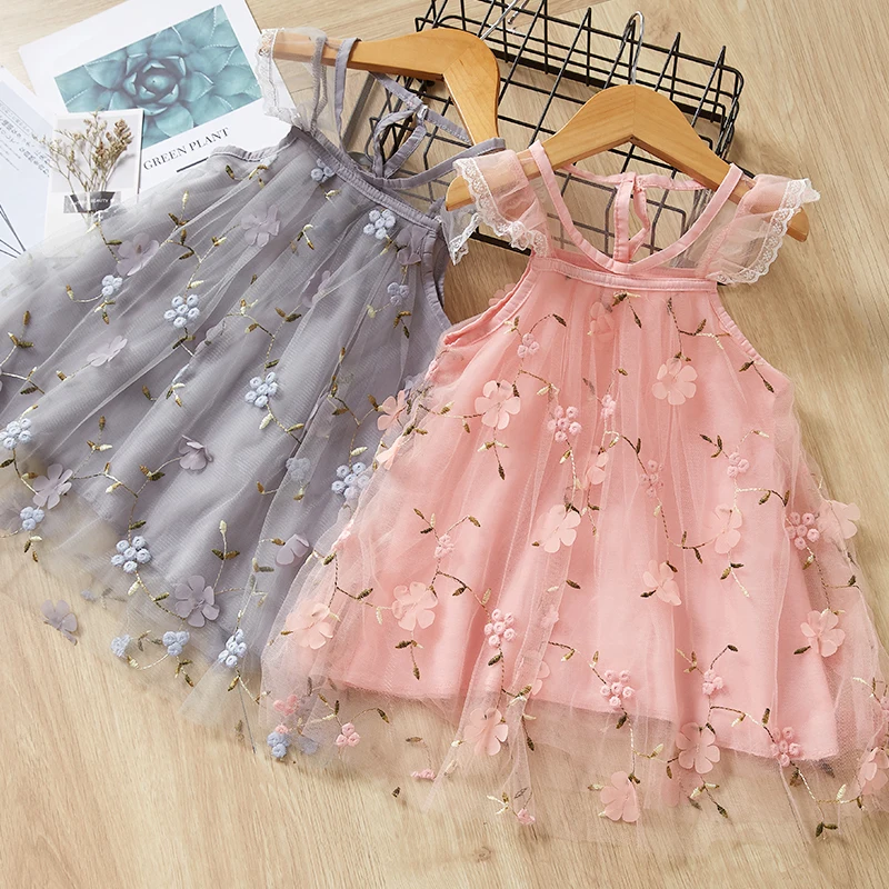 Летняя детская одежда, яркое милое кружевное платье, детское платье принцессы без рукавов