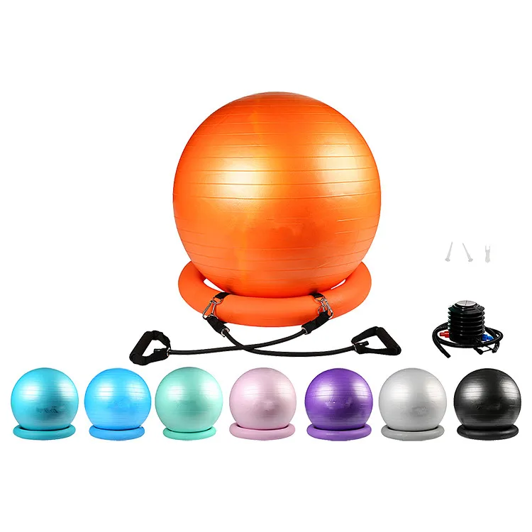 
65cm 95cm Anti-burst Pilates Exercise Gym Home Back Muscle Relax Ball Pump Premium Black PVC Yoga Fitness Ball with Base 