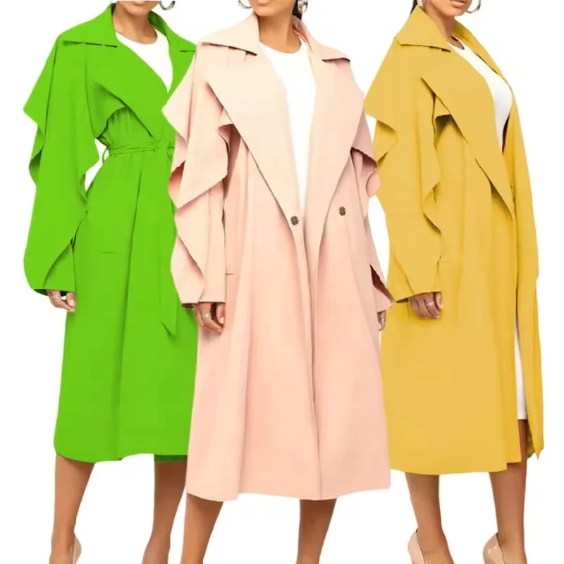 Latest Design Ladies Coats Winter Long Coat For Women Fashion Temperament Lapel Solid Color Mid length Windbreaker Jacket