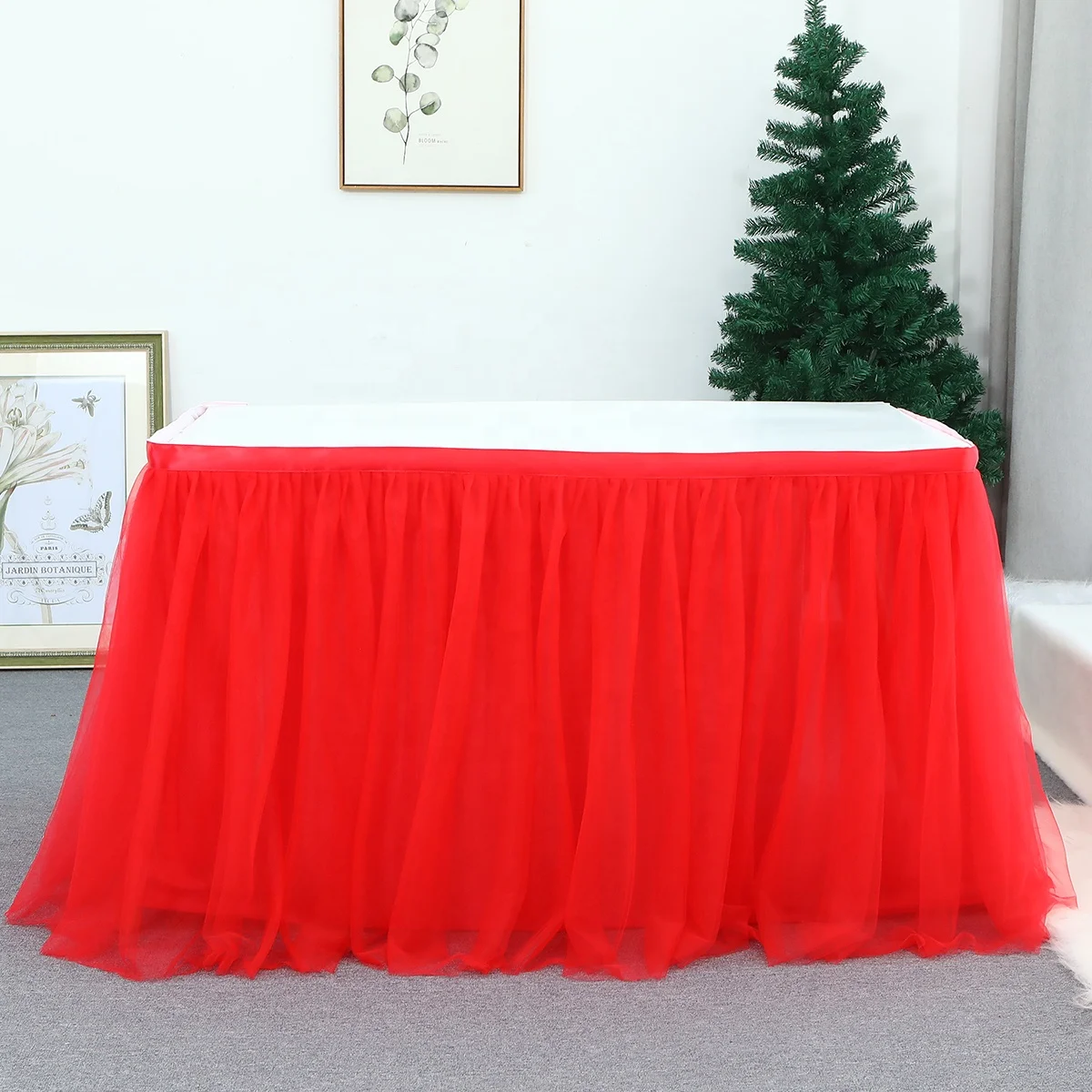 Красивая свадебная юбка с оборками, сетчатая Тюлевая юбка для стола, юбка-пачка для стола, красная