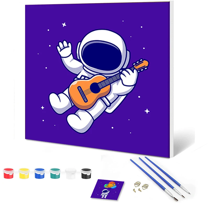 Kid Hand Painted DIY Acrylic Spaceman Numbers Oil Painting Canvas Pinewood Frame For Acrylic Painting