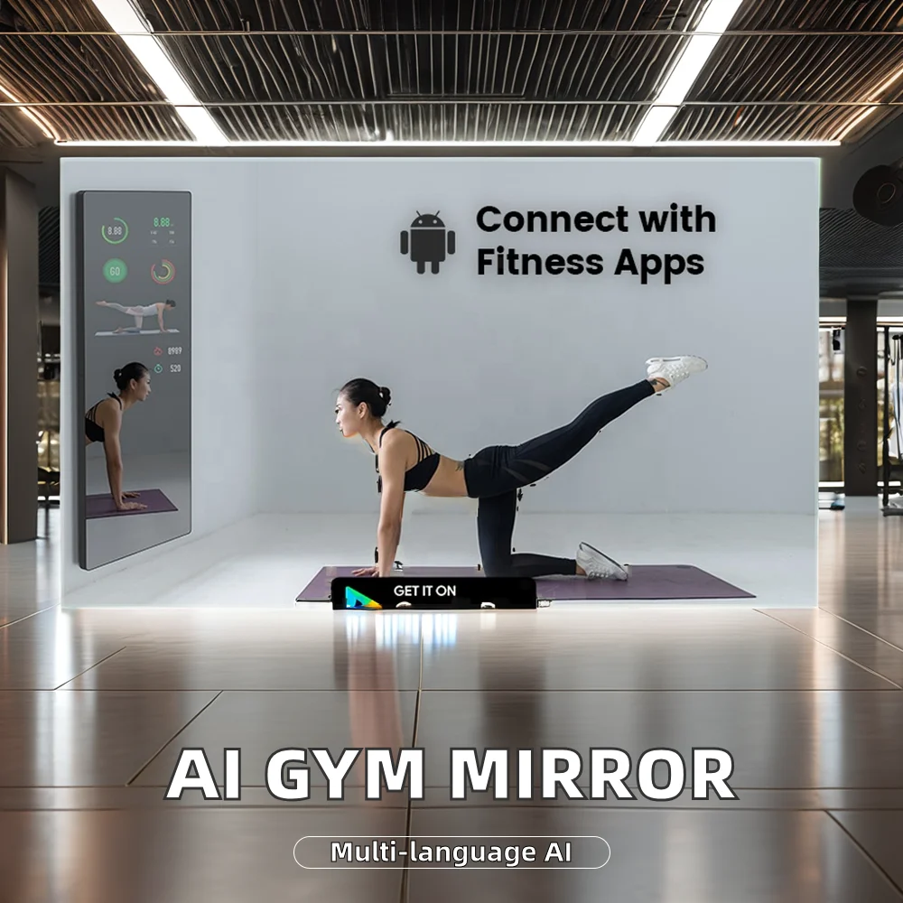 AI-Powered LCD Display Touchscreen Home Gym Fitness Mirror Floor-Standing Smart Exercise Trainer