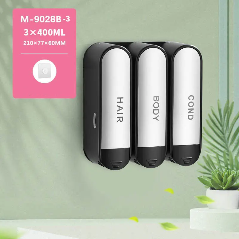hot sale bathroom wall mounted shampoo three bottles triple 3 in 1 manual shower soap dispenser
