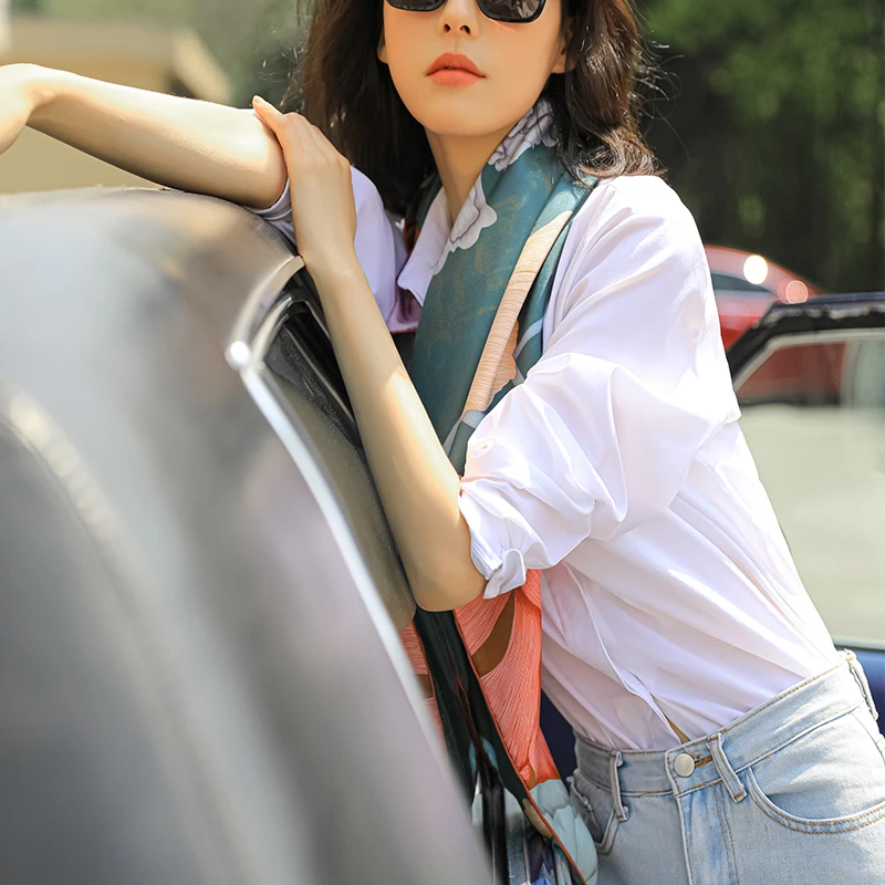 Женский квадратный шелковый шарф с цифровой печатью, 100% чистая саржа, 90 см