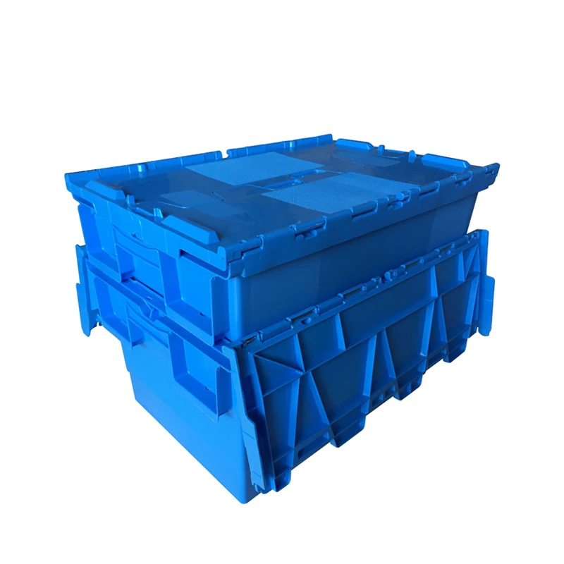 Heavy Duty Logistics Storage Stack Tote Bins Plastic Moving Crate with Lid Rectangle Solid Wall Large Box