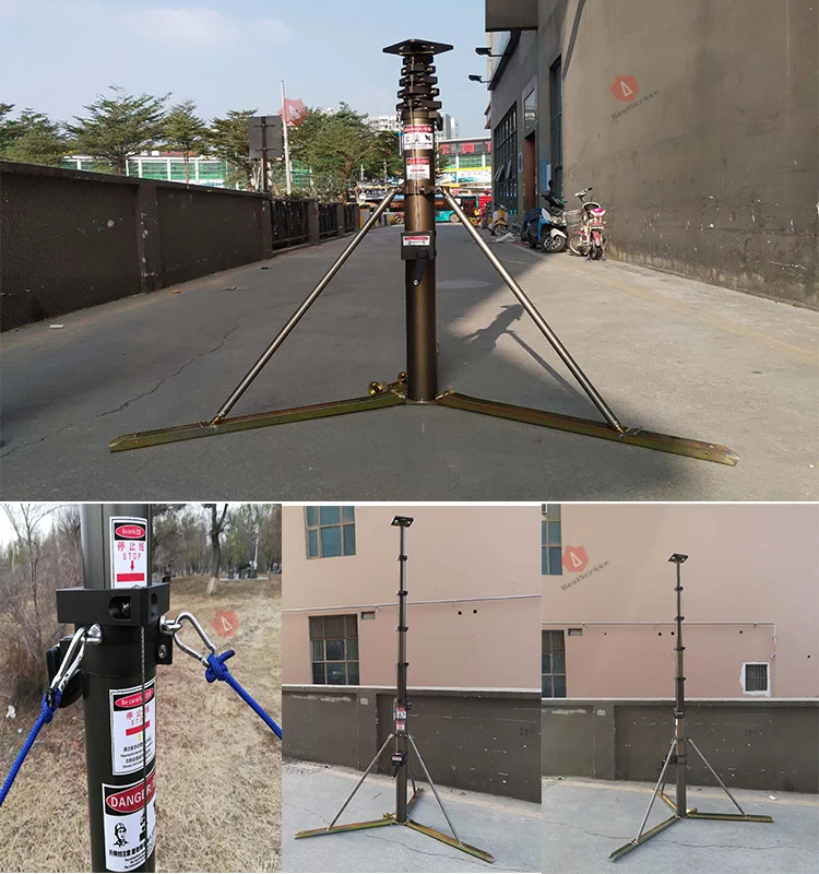 8m Mobile potable Manual handle winch telescopic mast for lighting Manual handle winch telescopic mast for antenna camera