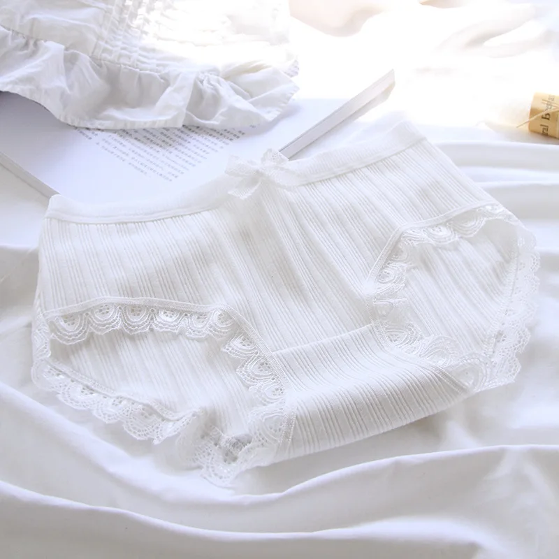 Japanese Style 100% Cotton Crotch 95% Cotton 5% Spandex Mid Waist Ladies Underwear Girls White Cotton Panties
