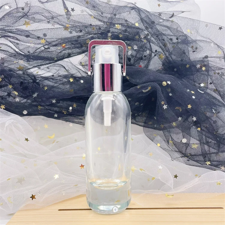30ml Serum round shape cosmetic foundation liquid packaging glass lotion bottle with press pump