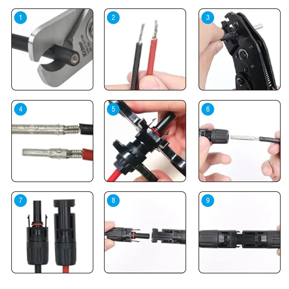 6PCS Solar Crimping Tool Kit for Solar Panel Male Female Solar Cable Connectors Crimper Spanner Wrench Solar Panel Wiring Kit