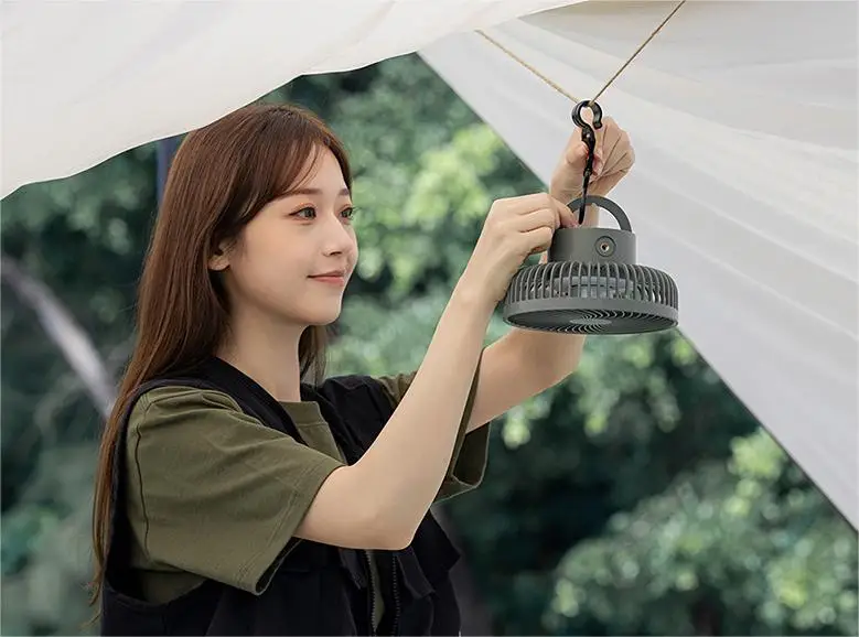 Outdoor telescopic camping fan with night light 4000mAh battery  with automatic shake head telescopic Fan